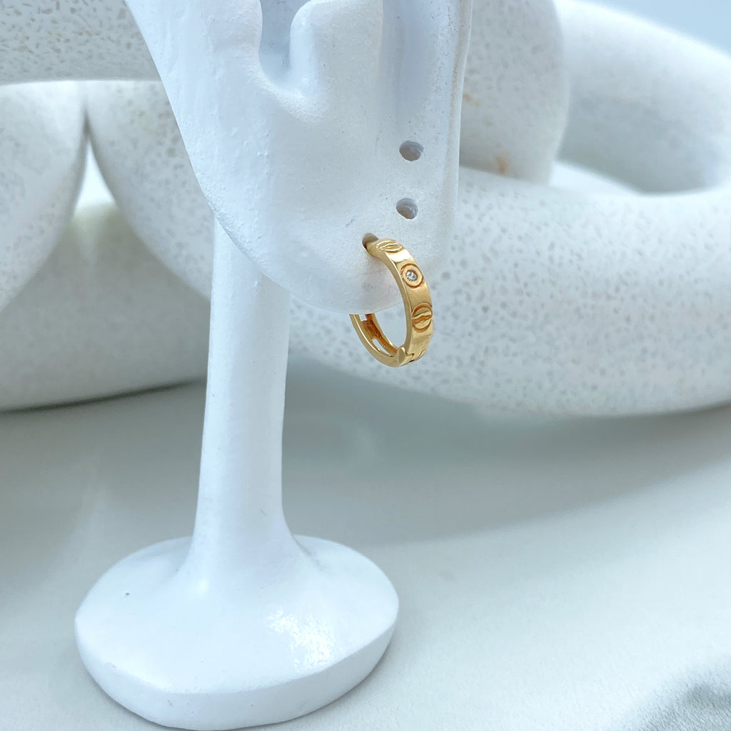 14k Solid Gold Huggie Earrings featuring CZ, 14k Solid Yellow Gold Classic CZ Huggie Earrings