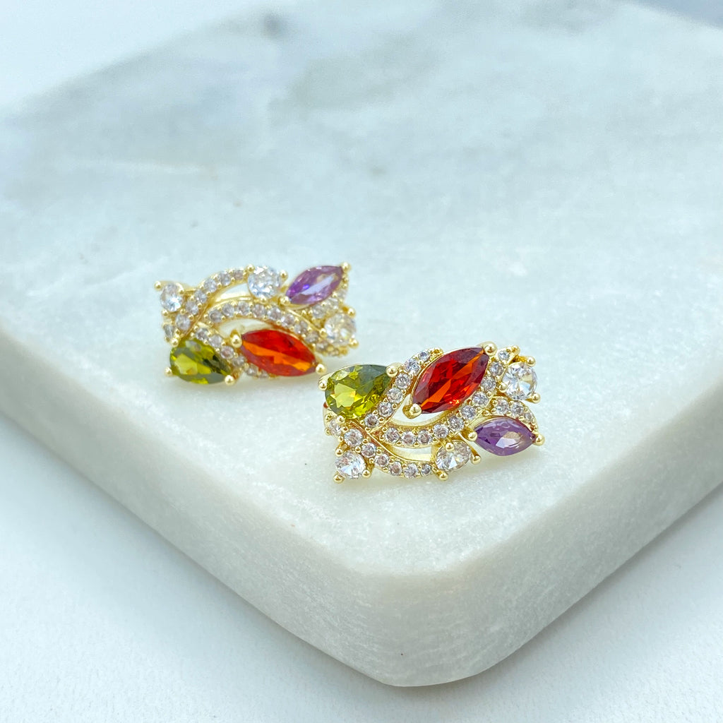 18k Gold Filled Earrings, Multicolor CZ Huggie Hoops, Rainbow Gemstone Huggie Earrings, Timeless Earrings, Gift for Her