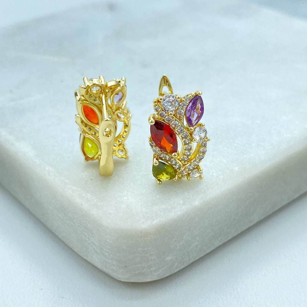 18k Gold Filled Earrings, Multicolor CZ Huggie Hoops, Rainbow Gemstone Huggie Earrings, Timeless Earrings, Gift for Her