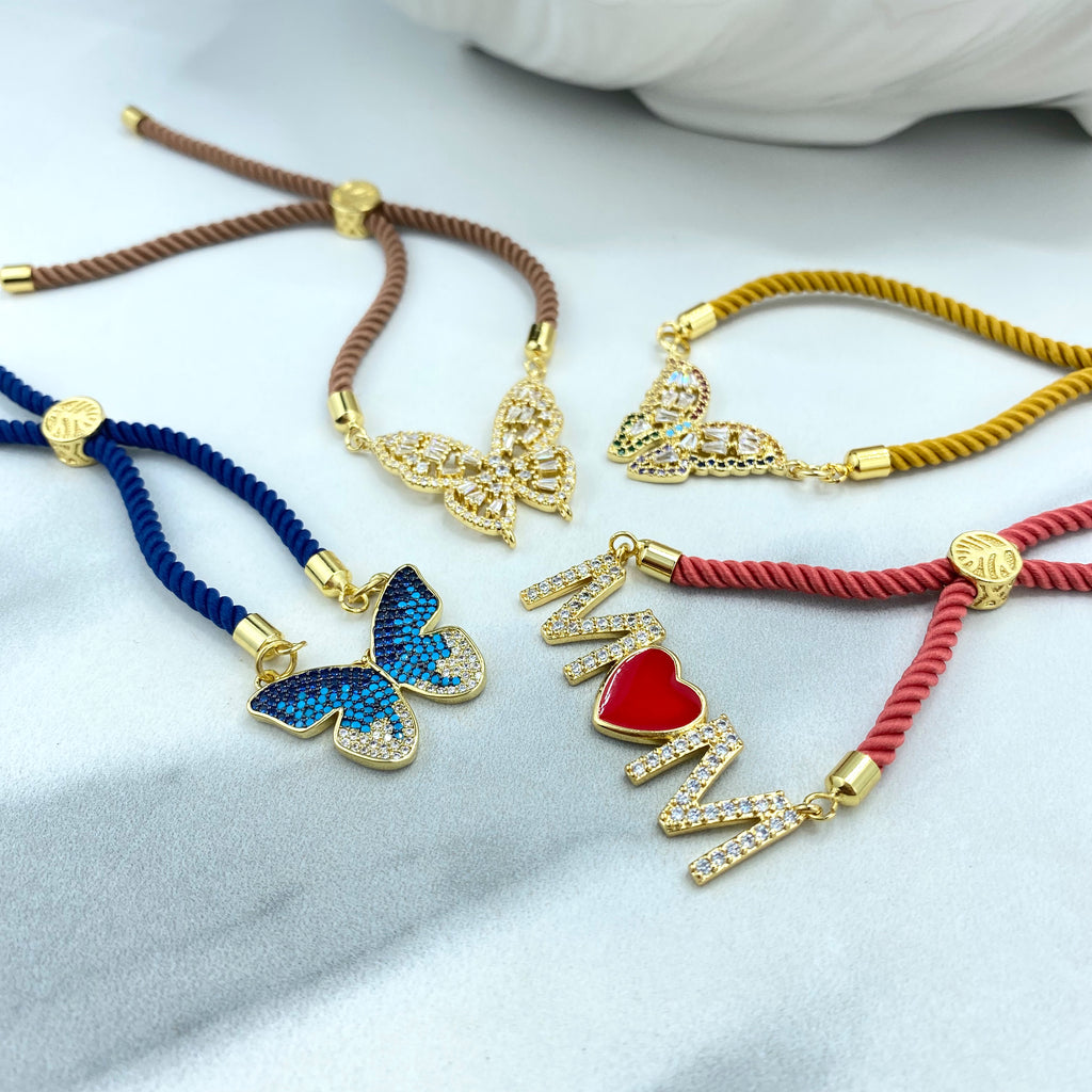 18k Gold Filled DIY Adjustable Slider Bracelet with Ends Tree of Life Charms, Bracelet Making Nylon Twisted Cord Bracelet