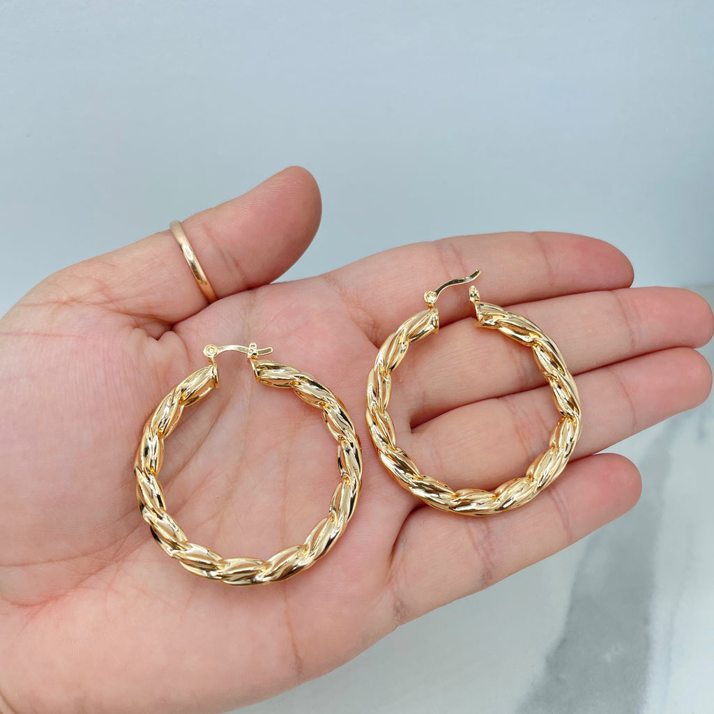 18k Gold Filled 42mm Twisted Texturized Hoop Earrings