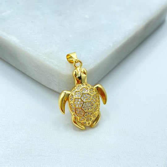 18k Gold Filled Turtle Pendant, CZ Pave Sea Turtle Charm, Dainty Ocean Jewelry, Gift for Her, CZ Sea Turtle Charm