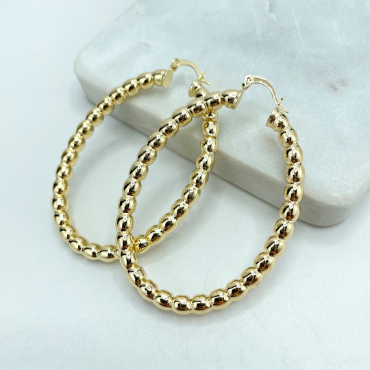 18k Gold Filled Oval Beaded Hoop Earrings Available In 65mm Diameter