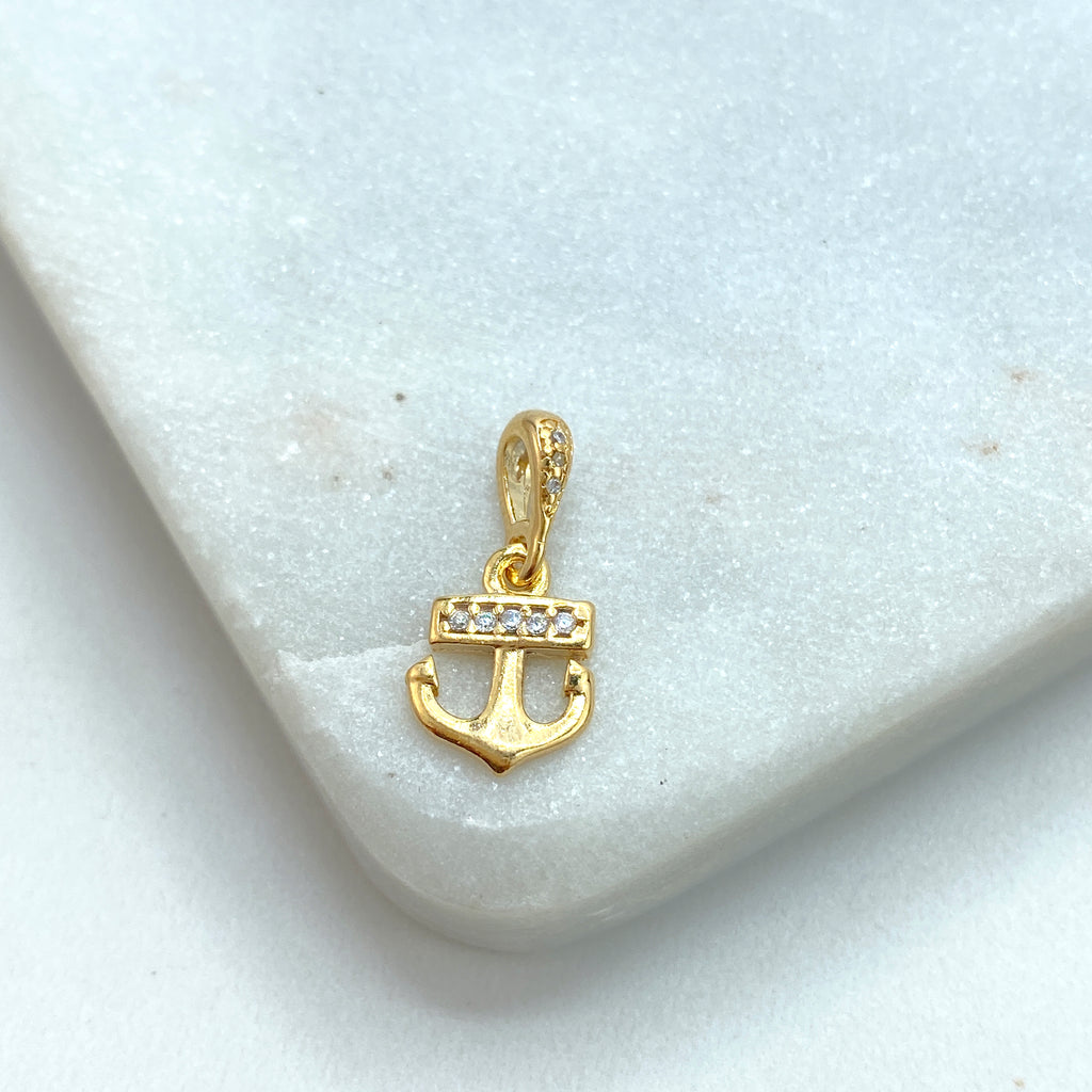 18k Gold Filled Petite Nautical Anchor featuring Micro Cubic Zirconia