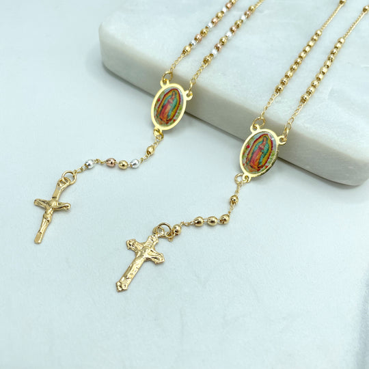 18k Gold Filled THREE TONE or GOLD Our Lady of Guadalupe Beaded Rosary