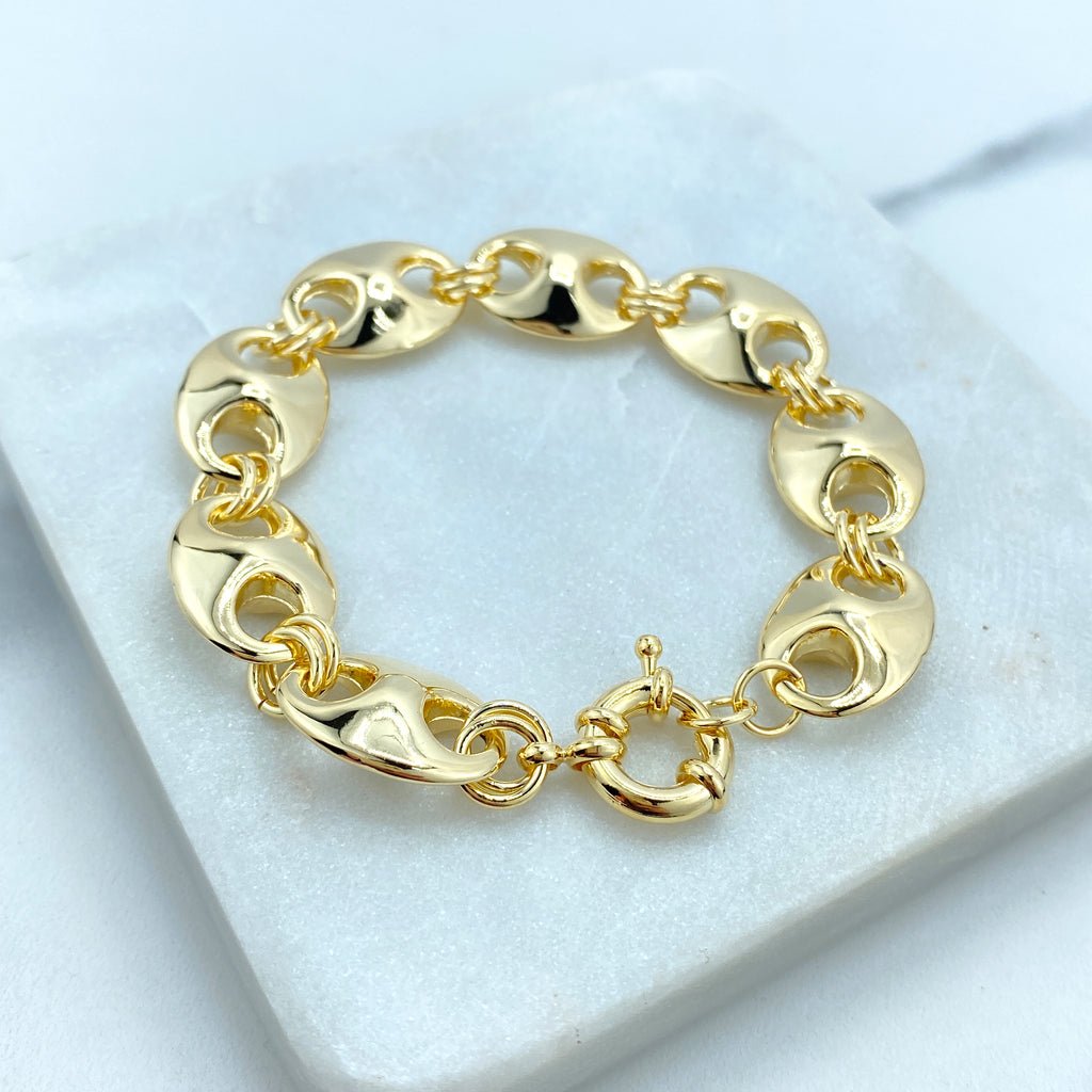 18k Gold Filled 14mm Puffed Mariner Link Light and Hollow Chain Chain 17.5" or Bracelet 7.5"