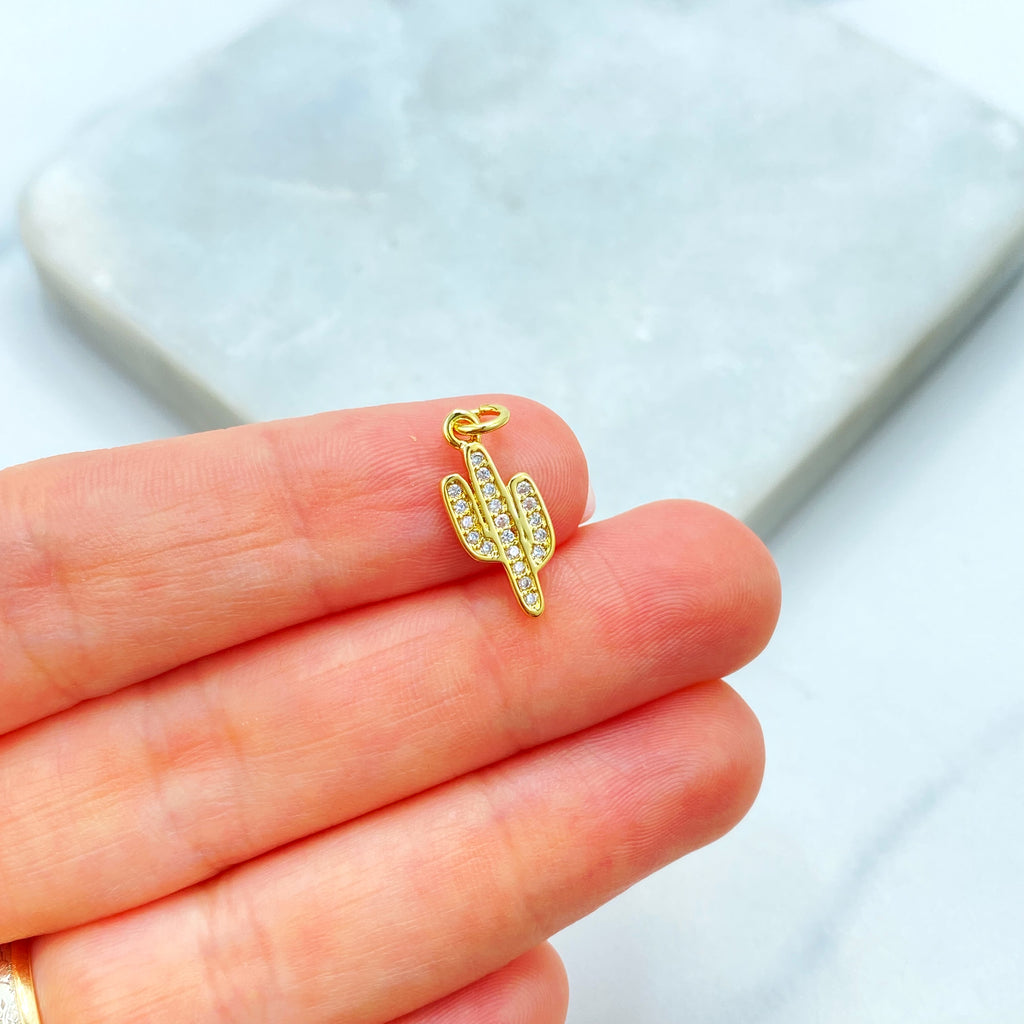 18k Gold Filled Cactus Charm, Small Cactus CZ Pendant, Dainty Minimalist Charm, Gift for Her, Bulk Order