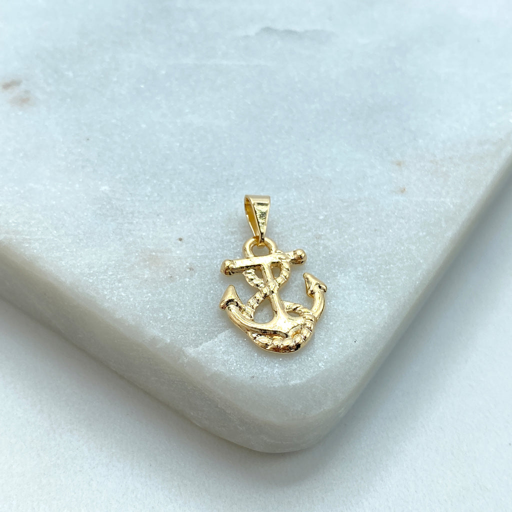 18K Gold Filled Nautical Anchor with Rope Petite Charm, Maritime Ocean Inspiration Pendant