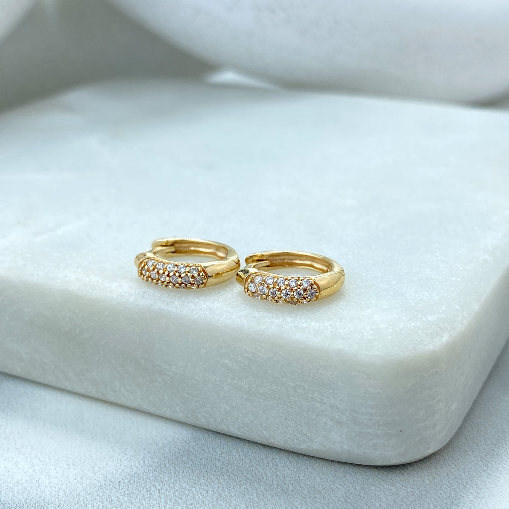 14k Solid Gold Huggie Earrings featuring Clear CZ, 14k Solid Yellow Gold Classic CZ Huggie Earrings