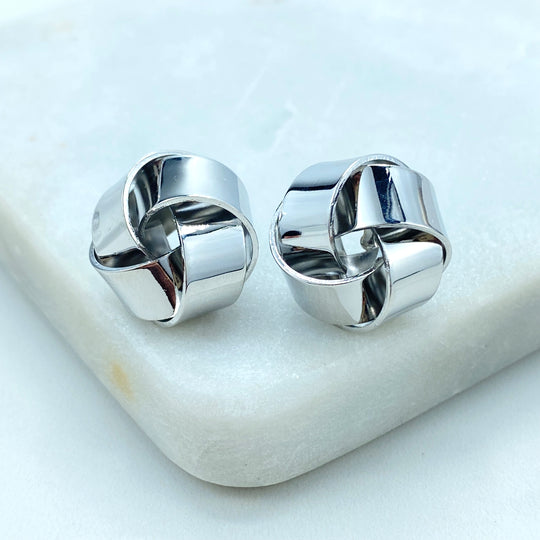 Silver Filled Trendy Knot Stud Earrings, Twisted Stud Earrings