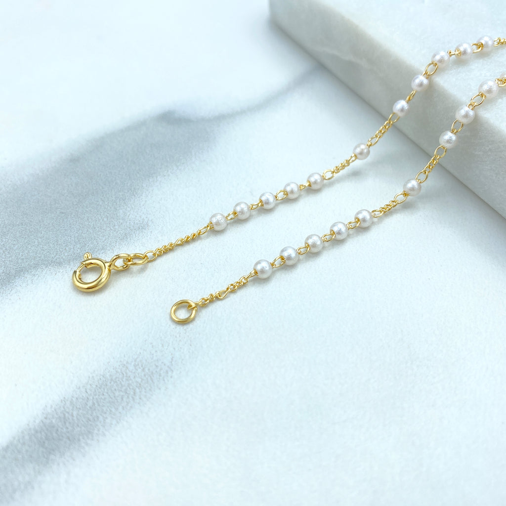 18k Gold Filled Pearls Rosary Bracelet with La Milagrosa Charm, Simulated Pearls Rosary Bracelet with Miraculous Virgin