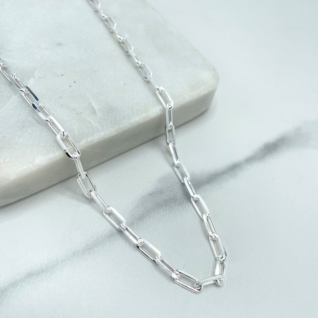 Silver Filled 4mm Paperclip Chain, 24 Inches Long, Only Chain, Classic Jewelry