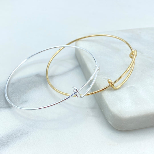 18k Gold Filled or Silver Filled Sliding Bangle Bracelet, Adjustable Wire Blank Bracelets, Expandable Bracelets Bangles for Women DIY