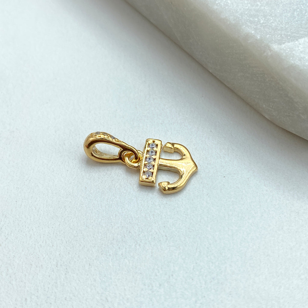 18k Gold Filled Petite Nautical Anchor featuring Micro Cubic Zirconia