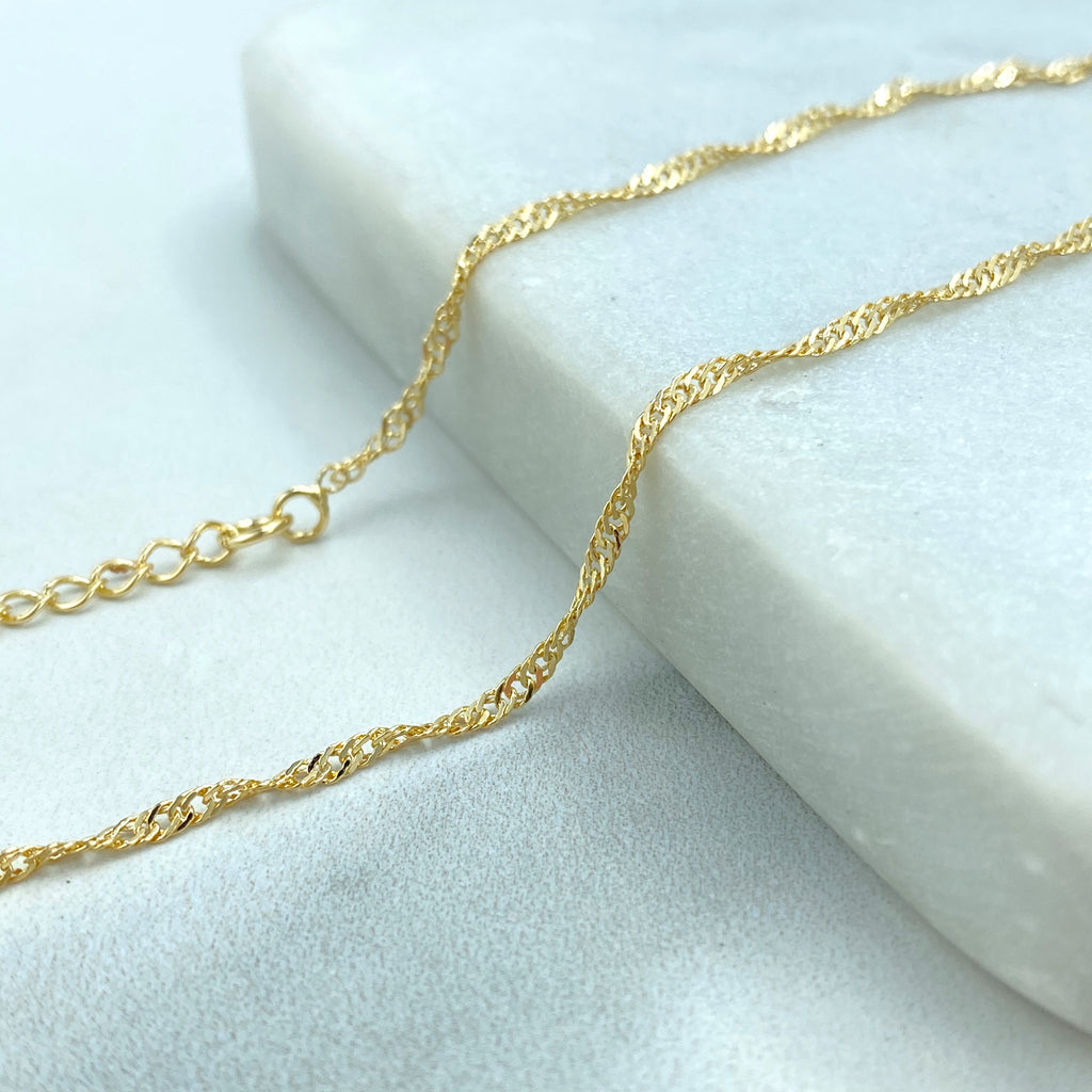 18k Gold Filled Singapore Chain, 18 Inches with Extender, Singapore Chain with 1mm Thickness, Singapore DIY Chain, Wholesale Jewelry