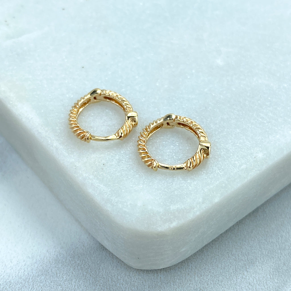 14k Solid Gold Huggie Earrings Twisted Style featuring Clear CZ, 14k Solid Yellow Gold CZ Twisted Huggie Earrings