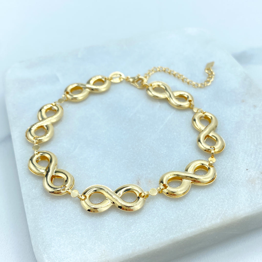 18k Gold Filled Linked Puffed Infinity Symbol (that move) Bracelet, Infinity Bracelet