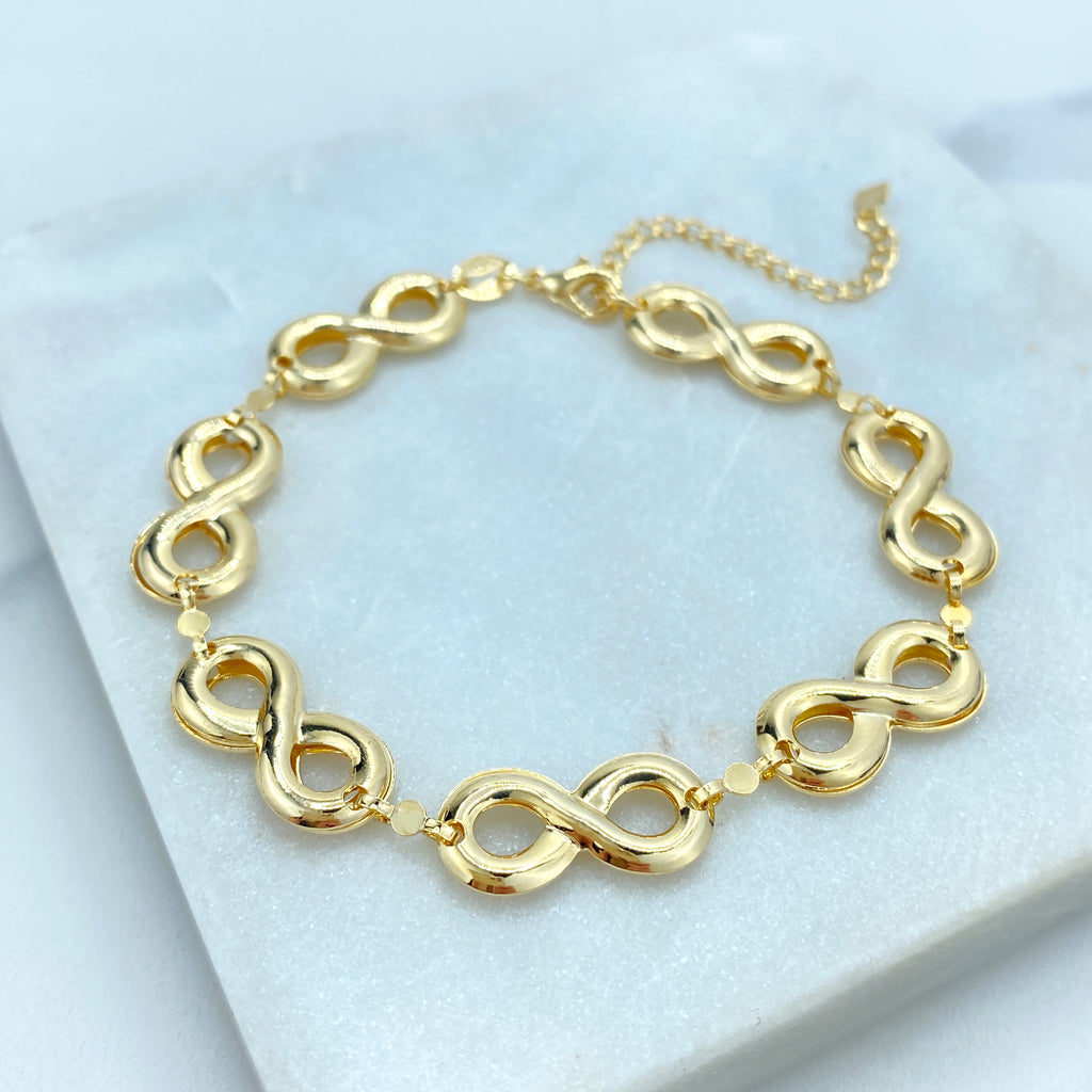 18k Gold Filled Linked Puffed Infinity Symbol (that move) Bracelet, Infinity Bracelet