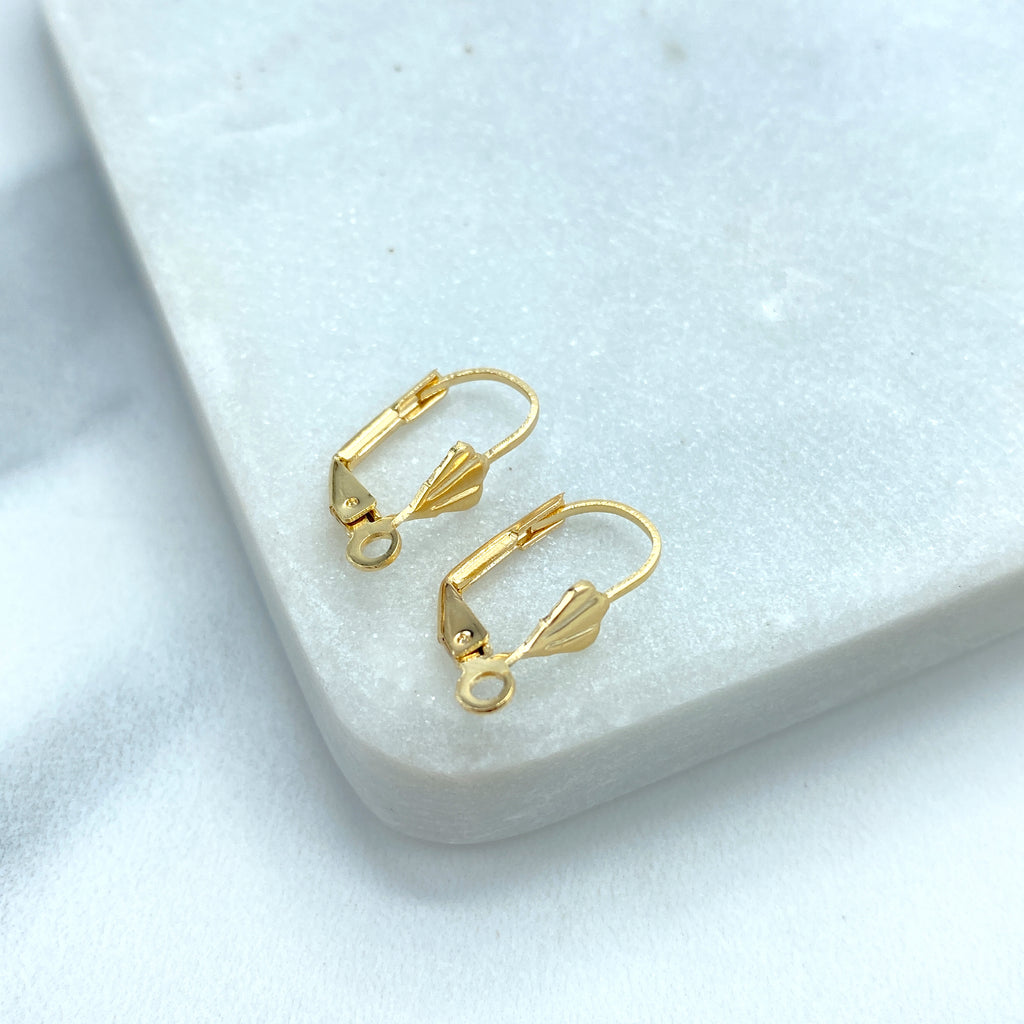 18k Gold Filled Leverback Shell Earrings, French Hook Ear Wire with Open Loop, Lever Back Hook Clasps