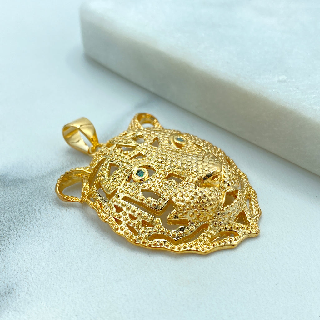 18K Gold Filled Cutout Animal Tiger Head Pendant, featuring Green CZ, Lion Head Pendant