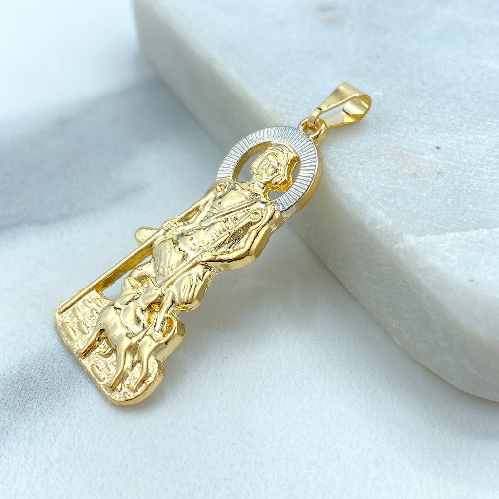 18K Gold Filled Two Tone Saint Lazarus Pendant Charm, Patron Pendant Lazarus, San Lazaro, Saint Lazarus Pendant Charms