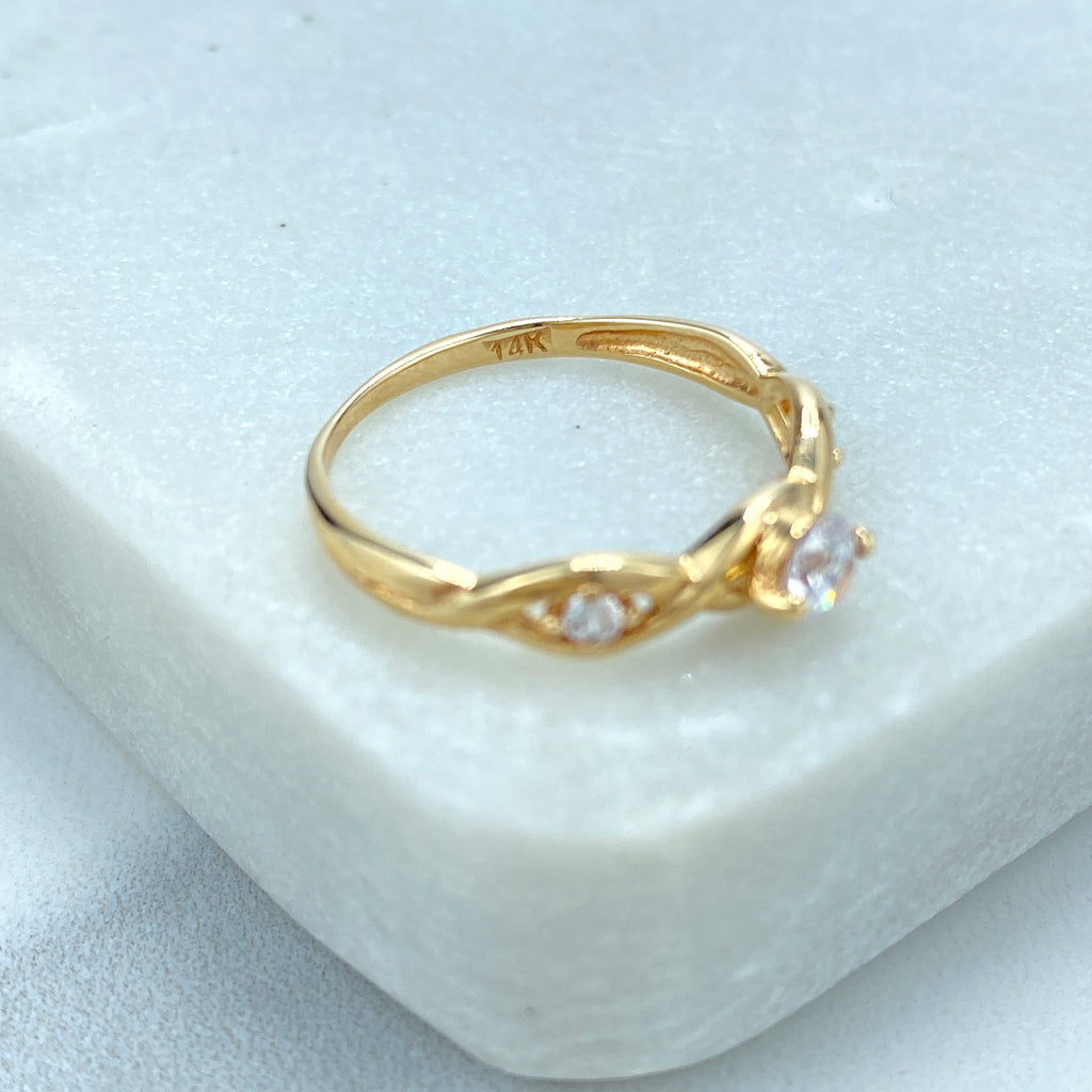 14k Solid Gold Solitaire Ring featuring CZ, 14K Solid Gold Twisted Style with Zirconia Ring