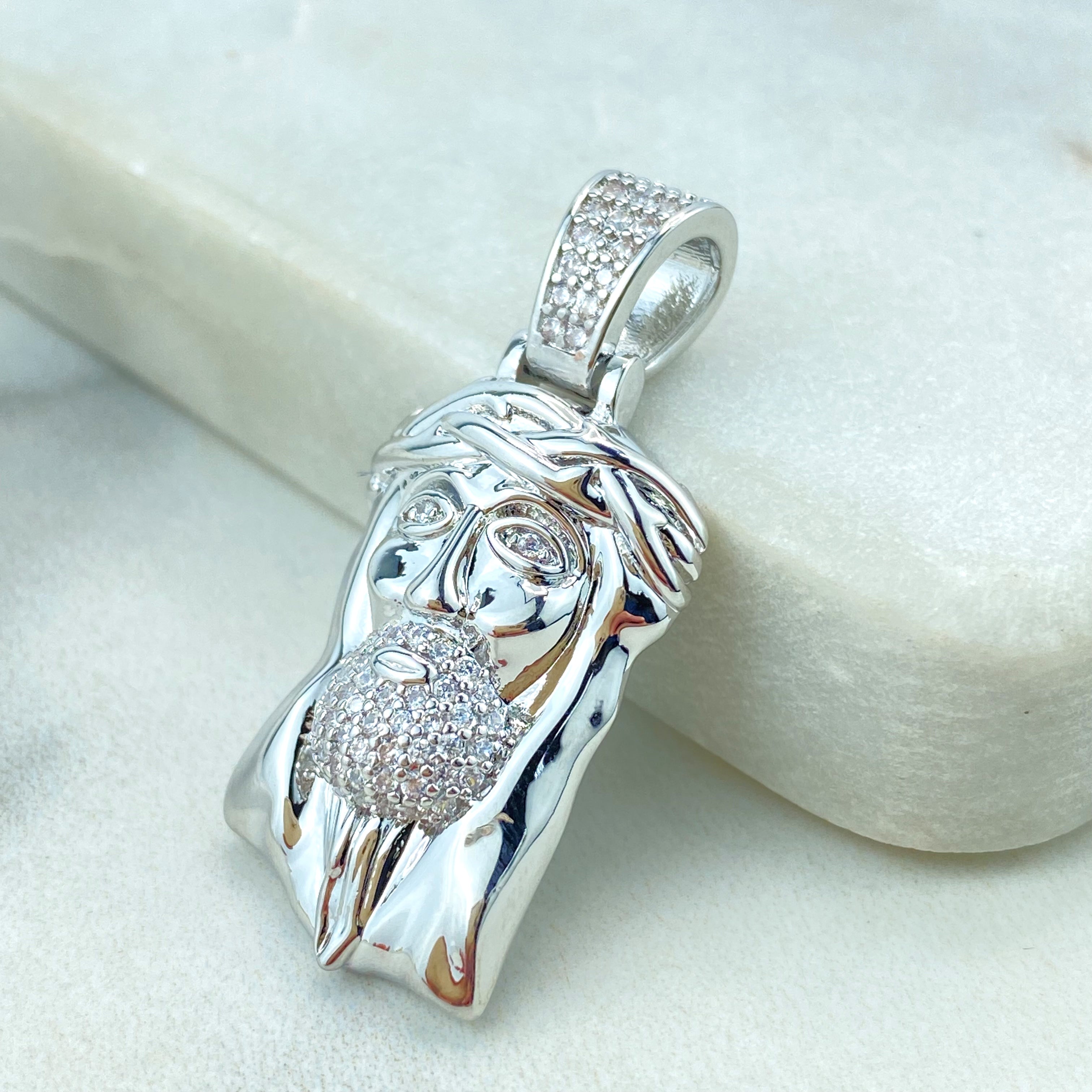 18k Gold or Silver Filled Jesus Face Pendant, CZ | luxususa.net