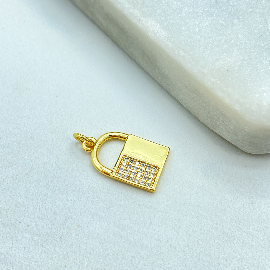 18k Gold Filled Lock Charm, CZ Pave Padlock Pendant, Dainty Love Jewelry, Protection Charm, Bulk Order