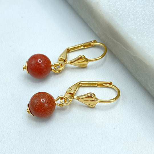 18k Gold Filled Drop Aventurine Gem Earrings, Classic Aventurine Earrings, Dangle and Drop Brown Aventurine Earrings