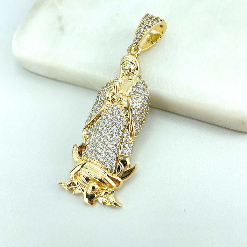 18k Gold Filled Clear Micro CZ Our Lady Of Guadalupe Religious Pendant