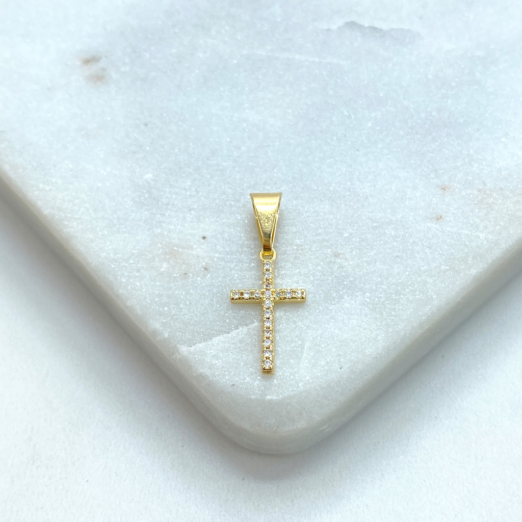 18k Gold Filled Petite Cross Charm featuring Pave Micro Cubic Zirconia, Religious Diy Charm