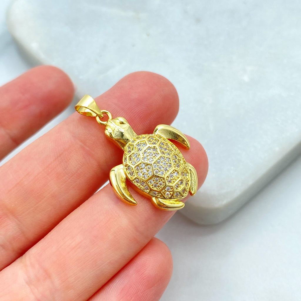 18k Gold Filled Turtle Pendant, CZ Pave Sea Turtle Charm, Dainty Ocean Jewelry, Gift for Her, CZ Sea Turtle Charm