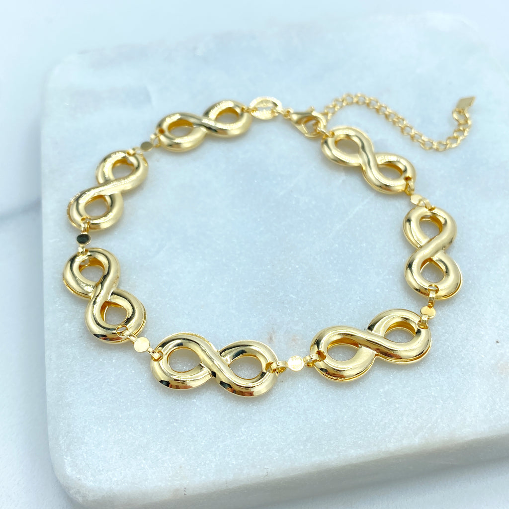 18k Gold Filled Linked Puffed Infinity Symbol (that move) Bracelet, Infinity Bracelet