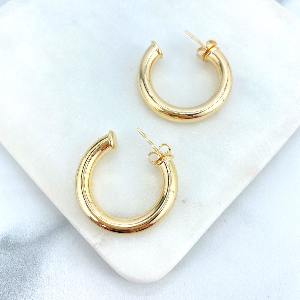 18k Gold Filled 5mm Thickness Donut Tubular Open Hoop Earrings 30mm C-Hoops