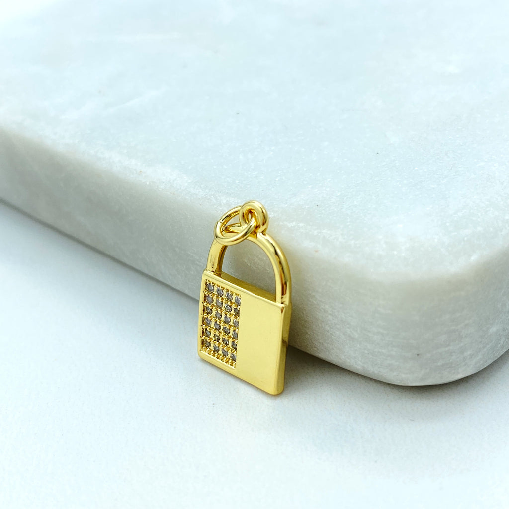 18k Gold Filled Lock Charm, CZ Pave Padlock Pendant, Dainty Love Jewelry, Protection Charm, Bulk Order