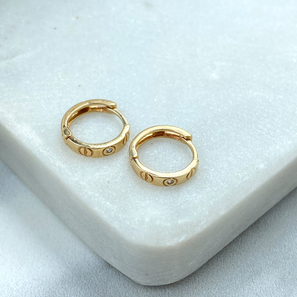 14k Solid Gold Huggie Earrings featuring CZ, 14k Solid Yellow Gold Classic CZ Huggie Earrings