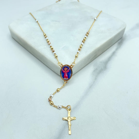 18k Gold Filled Three Tone Divino Nino Divine Child Jesus Beaded Rosary