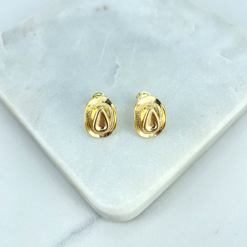 18k Gold Filled Texturized Medal Stud Modern Earrings
