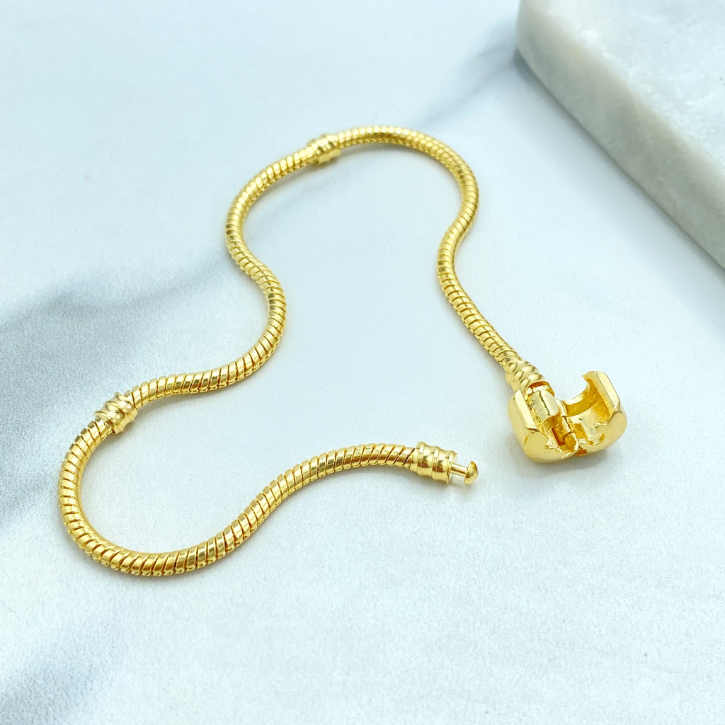 18k Gold Filled Snake Chain Bracelet, European Style Charm Bracelet, Cable Bangle for Charms, Barrel Clasp, Charm Holder Bracelet