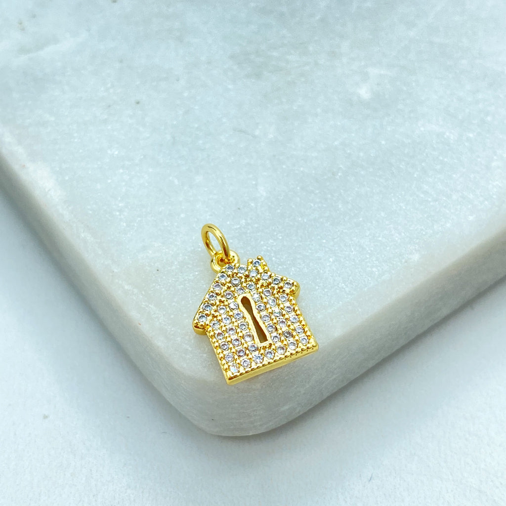 18k Gold Filled House Charm, CZ Pave Petite Pendant with Keyhole Design, Dainty Symbolic Jewelry, CZ House Charm