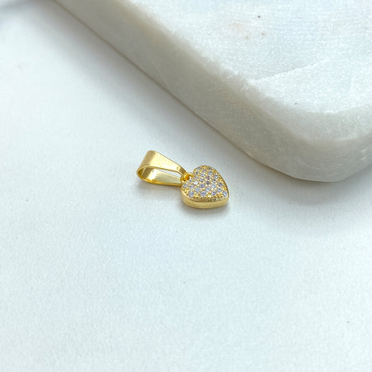 18k Gold Filled Petite Heart Charm featuring Micro Pave, CZ Front, Romantic Charm