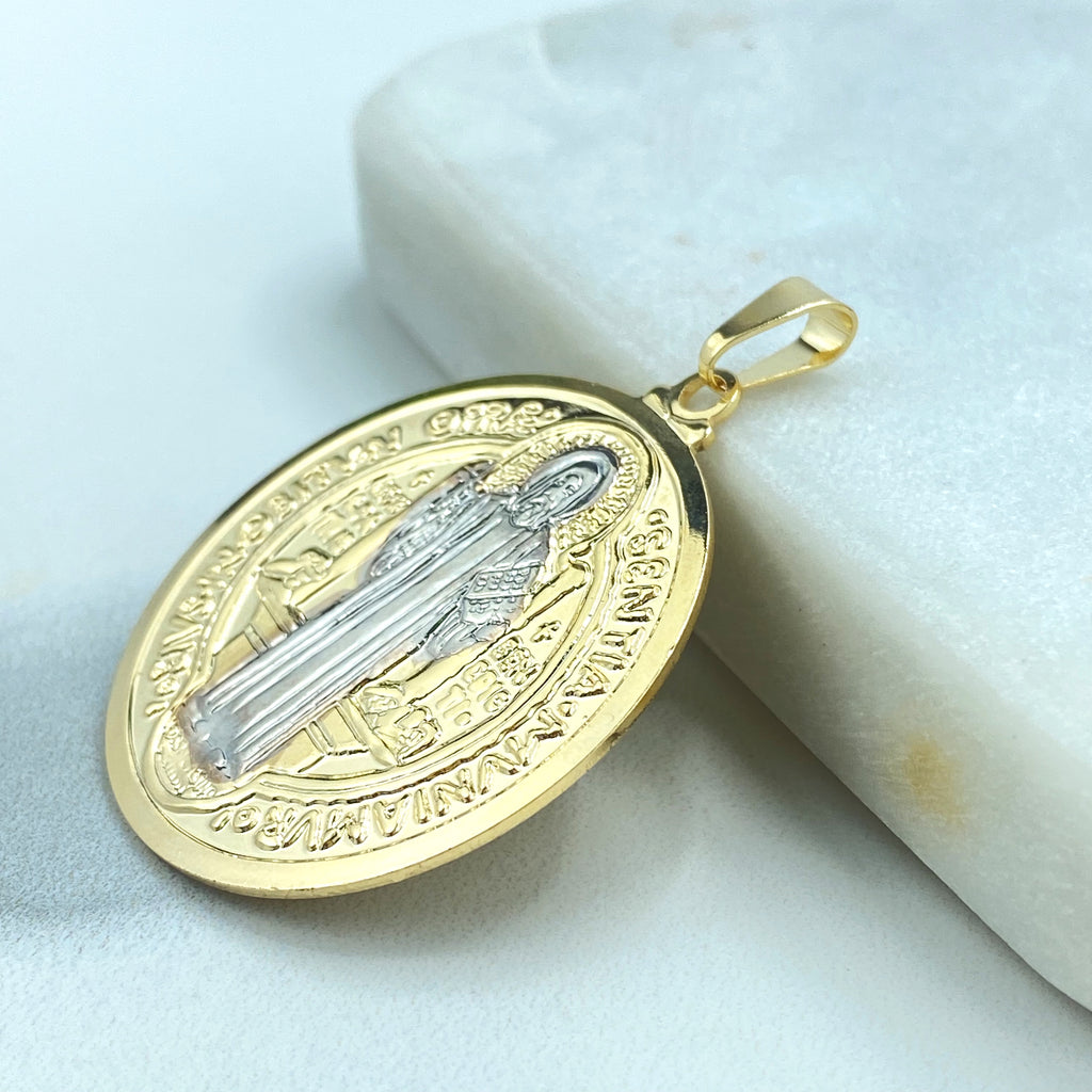 18k Gold Filled Two Tone San Benito Coin, 2 Sided Round Pendant Charms