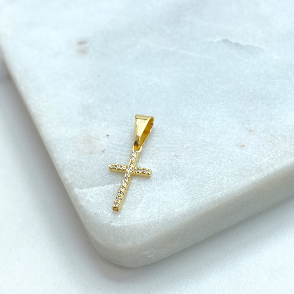 18k Gold Filled Petite Cross Charm featuring Pave Micro Cubic Zirconia, Religious Diy Charm