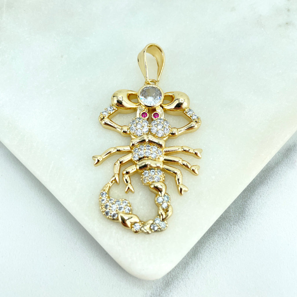 18k Gold Filled Scorpio with Clear & Pink Cubic Zirconia Zodiac Sign Pendant