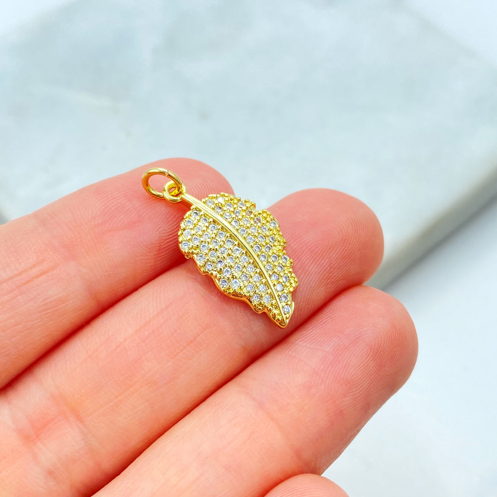 18k Gold Filled Leaf Charm, CZ Pave Small Leaf Pendant, Dainty Nature Jewelry, Bulk Order, Boho Charm, Gift for Her