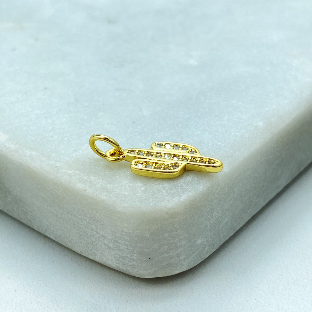 18k Gold Filled Cactus Charm, Small Cactus CZ Pendant, Dainty Minimalist Charm, Gift for Her, Bulk Order
