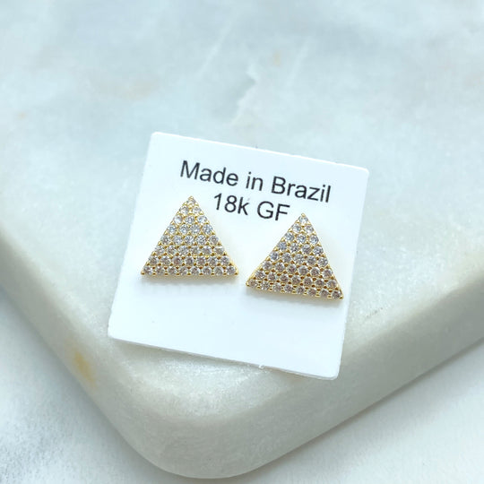18k Gold Filled Triangle Stud Earrings, Micro Pave CZ Triangle Earrings, Minimalist Geometric Earrings with Micro CZ