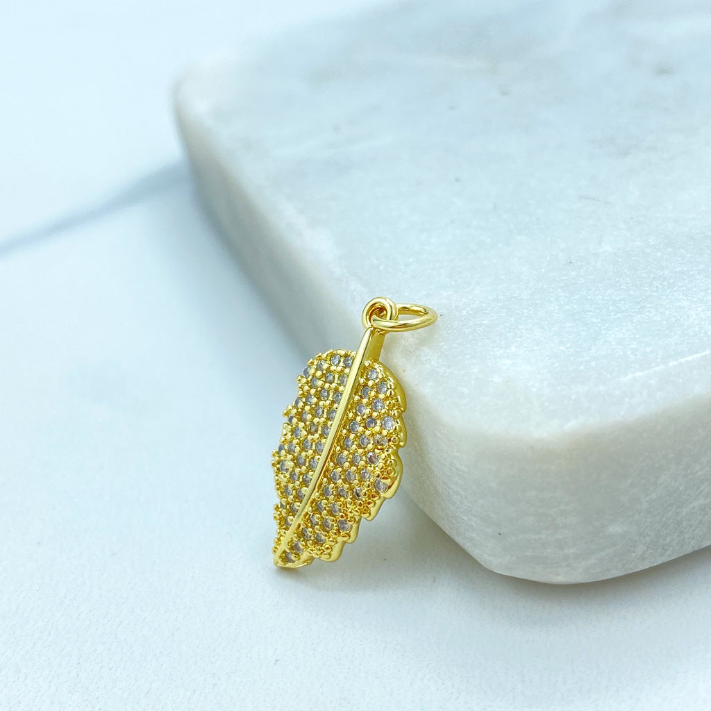18k Gold Filled Leaf Charm, CZ Pave Small Leaf Pendant, Dainty Nature Jewelry, Bulk Order, Boho Charm, Gift for Her