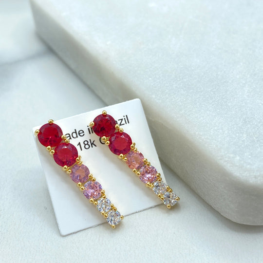 18k Gold Filled Ombre CZ Drop Earrings, Teardrop Earrings with Gradient Color CZ, Pink, Blue or Purple