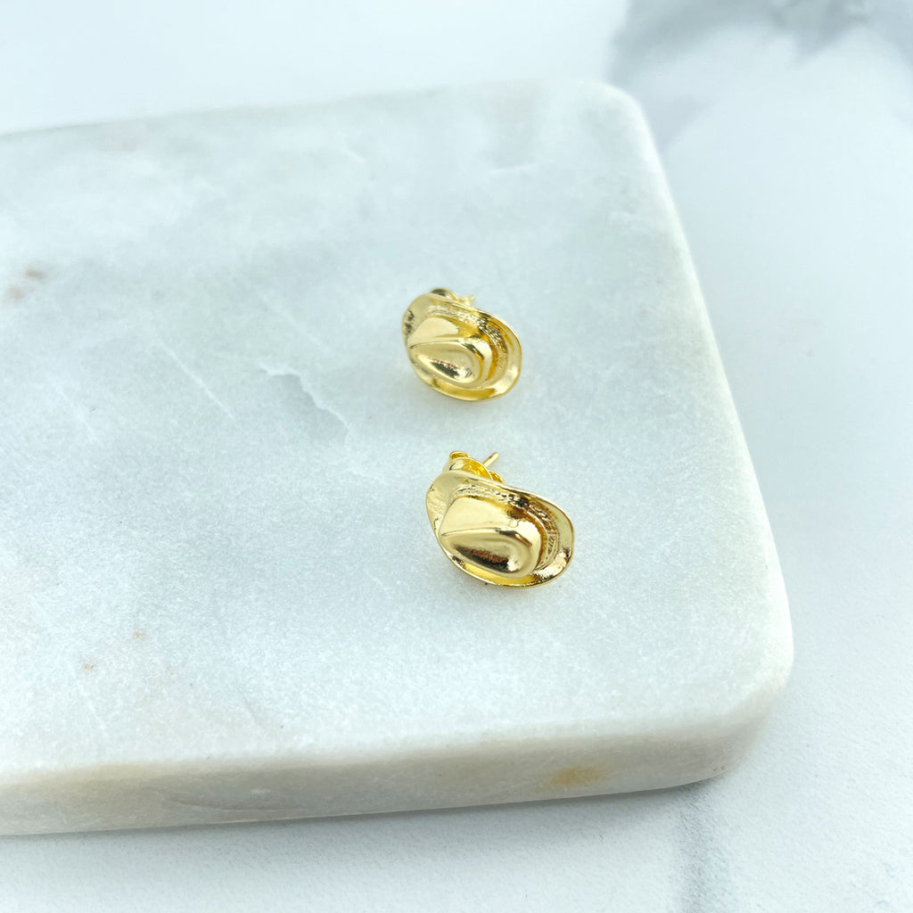 18k Gold Filled Texturized Medal Stud Modern Earrings